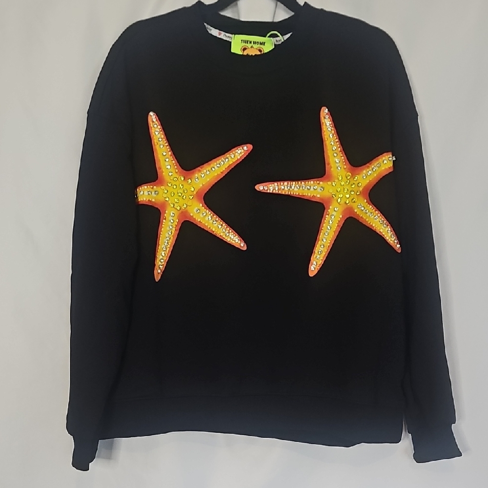 Black Sweatshirt with Orange Starfish Design